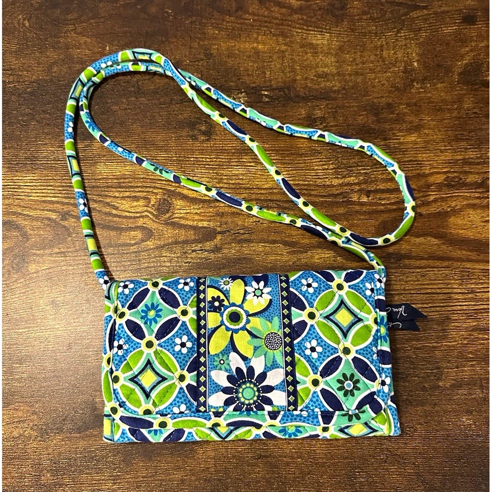 Vera Bradley Daisy Daisy Crossbody Wallet Purse Retired 2008 Blue Green